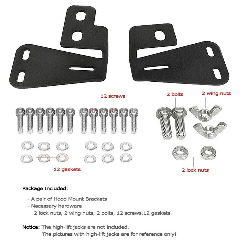 MOTLTECH High Lift Jack Mount Hood Bracket for Jeep Wrangler CJ 1944-1986 / YJ 1987-1995 / TJ 1997-2006 (Pair, Black) - Image 4